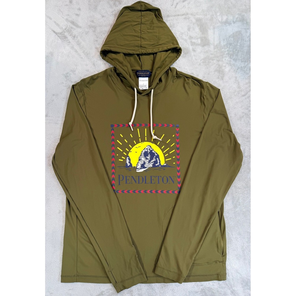 Pendleton Mens Hoodie Long Sleeve Sun Hoodie Rashguard UPF 50 Olive Green Medium